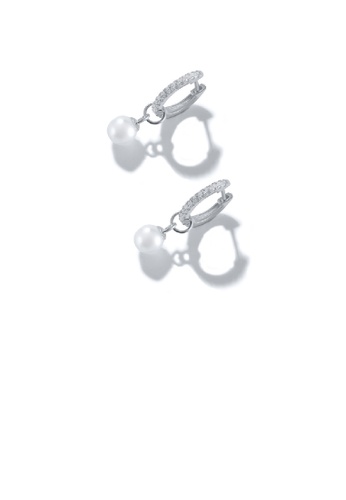 Glamorousky white 925 Sterling Silver Fashion Elegant Geometric Circle Imitation Pearl Earrings with Cubic Zirconia A06B8AC2C1B958GS_1