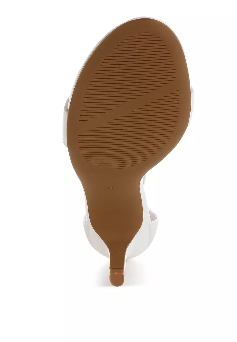 Sandal hak anak kucing berbahan kulit imitasi berwarna putih