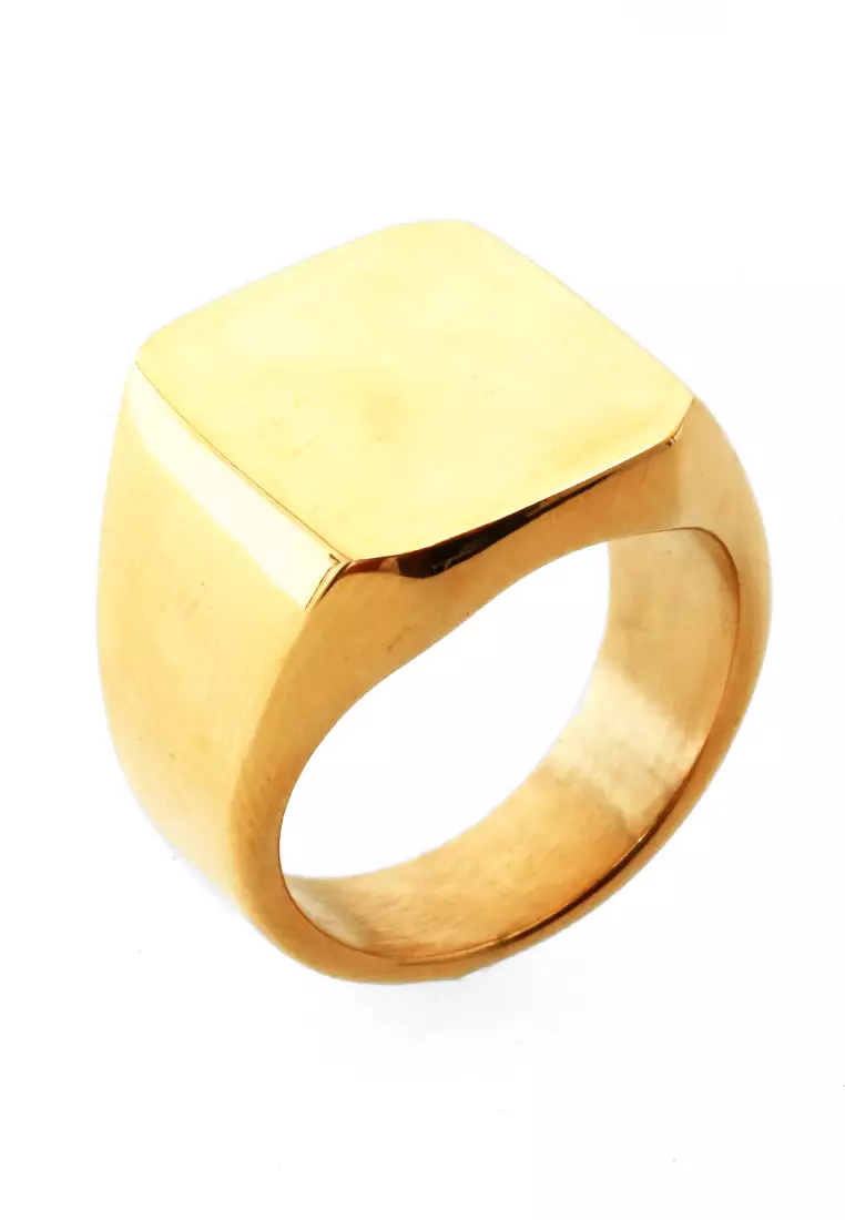 Daisy Aksesoris Pria Wanita Cincin Desain Kotak Material Titanium ORIGINAL - Gold Glossy
