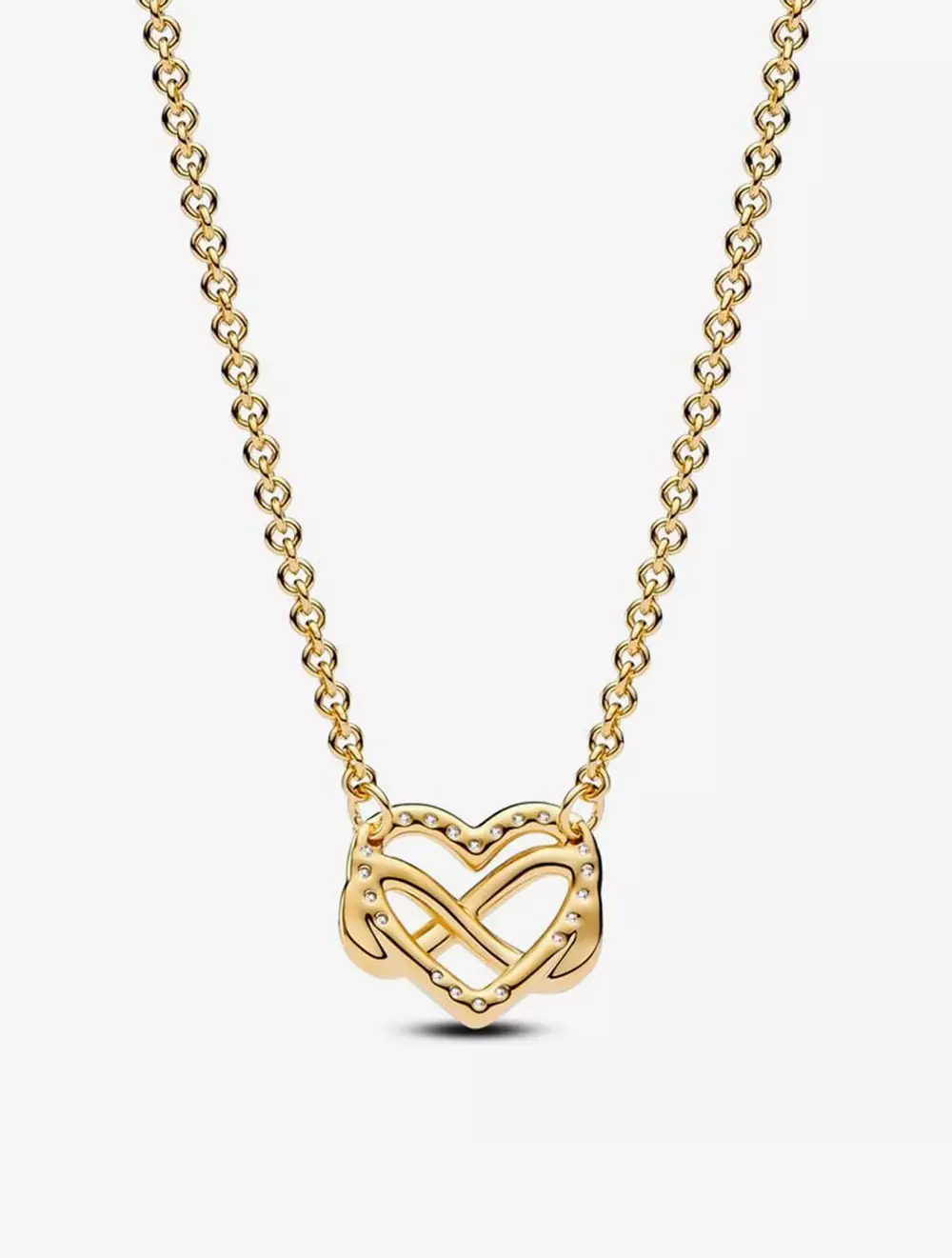 Infinity heart 14k gold-plated necklace with clear cubic zirconia