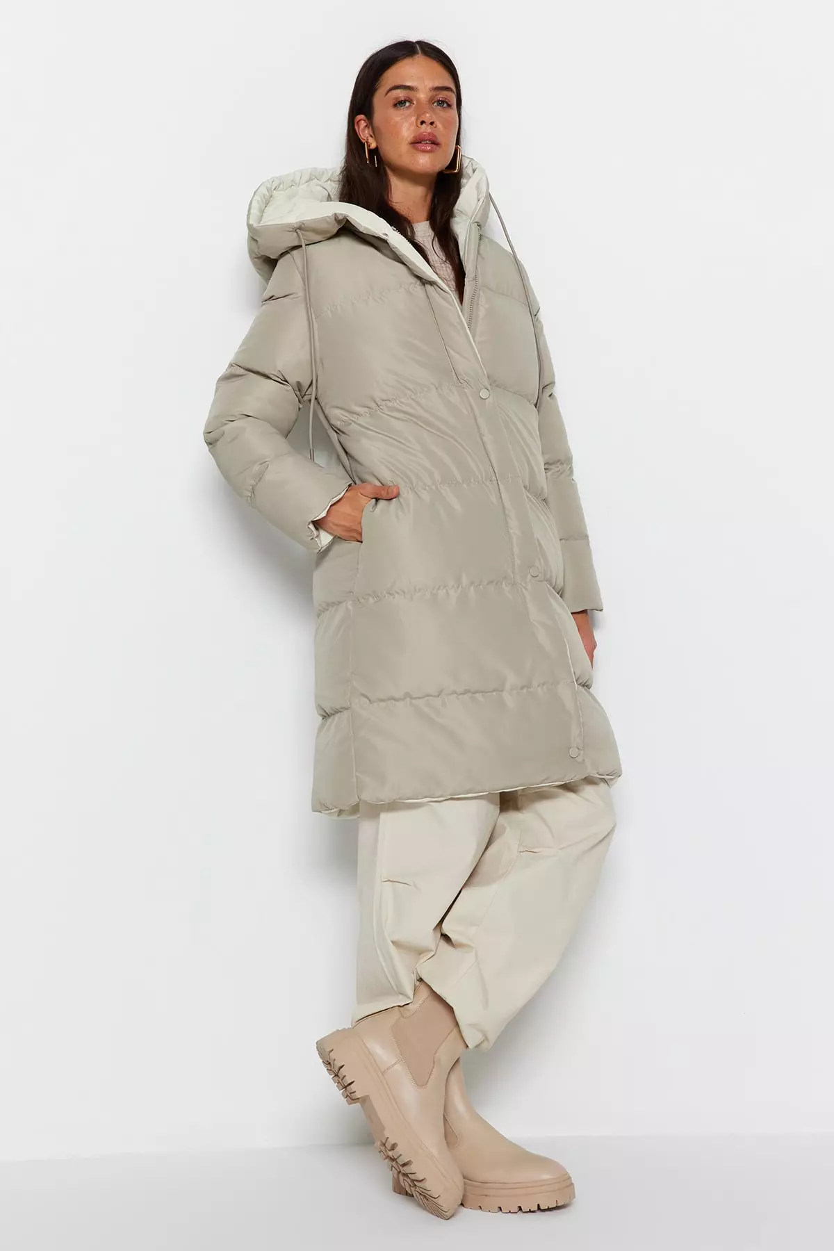 Mink-Stone Double-Sided Regular Fit Hooded Water Repellent Long Down Coat Twoaw23Mo52