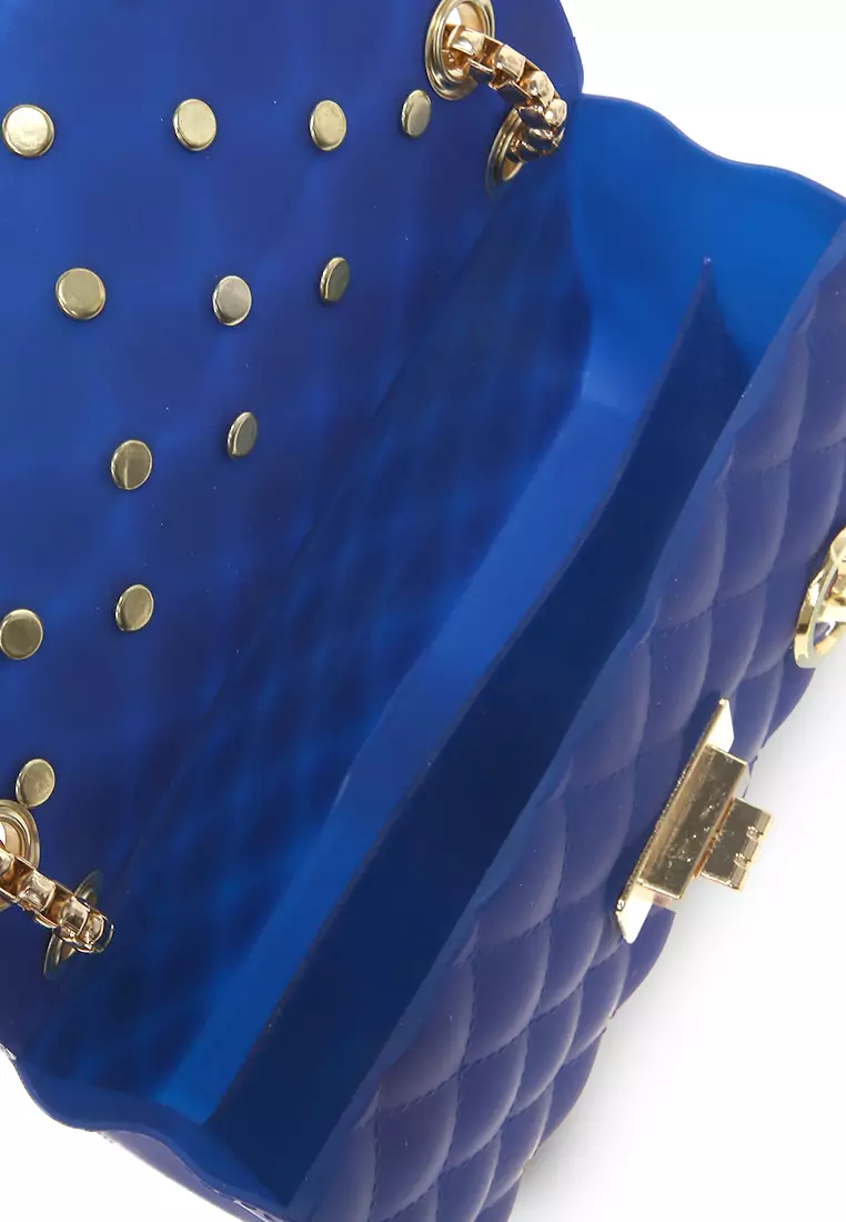 Ives Slingbags Women Tali Rantai Hiasan Diamond Casual Tas Jelly Premium Quality - Biru