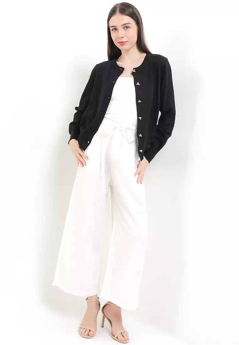 L/S Knit Cardi W/ Embellished Buttons