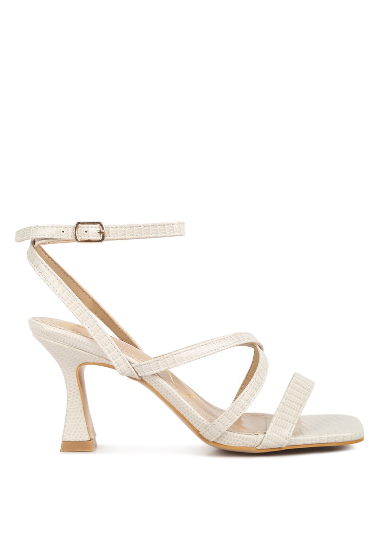 Beige Open Square Toe Spool Heel Sandals