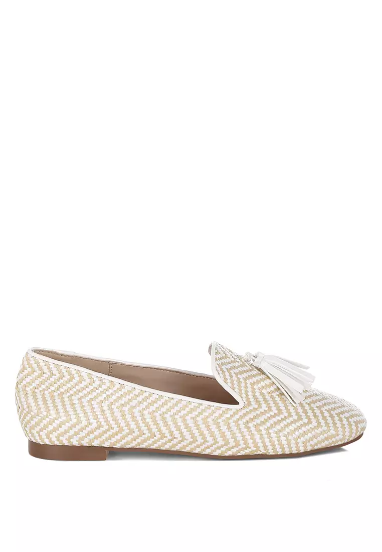 Discount on Rag & CO.  shoes - SKU: Raffia Tassels Detail Loafers In Beige
