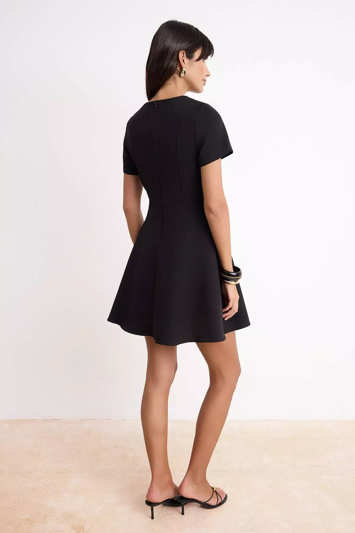 Black Skirt With Opening At The Waist Short Sleeve Mini Woven Dress Twoss26El00307