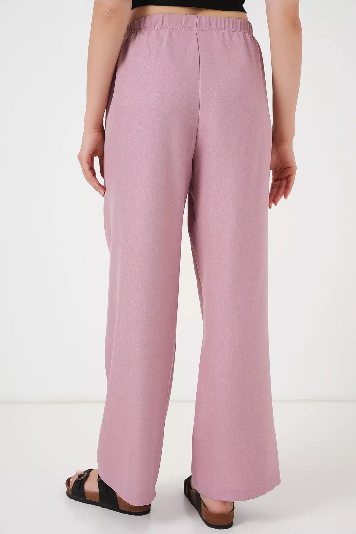 Women's Wide Leg Linen Trousers 6735 - Dusty Rose