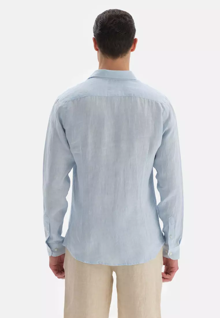 Light Blue Shirts, Shirt Collar, Long Sleeve Beachwear for Men