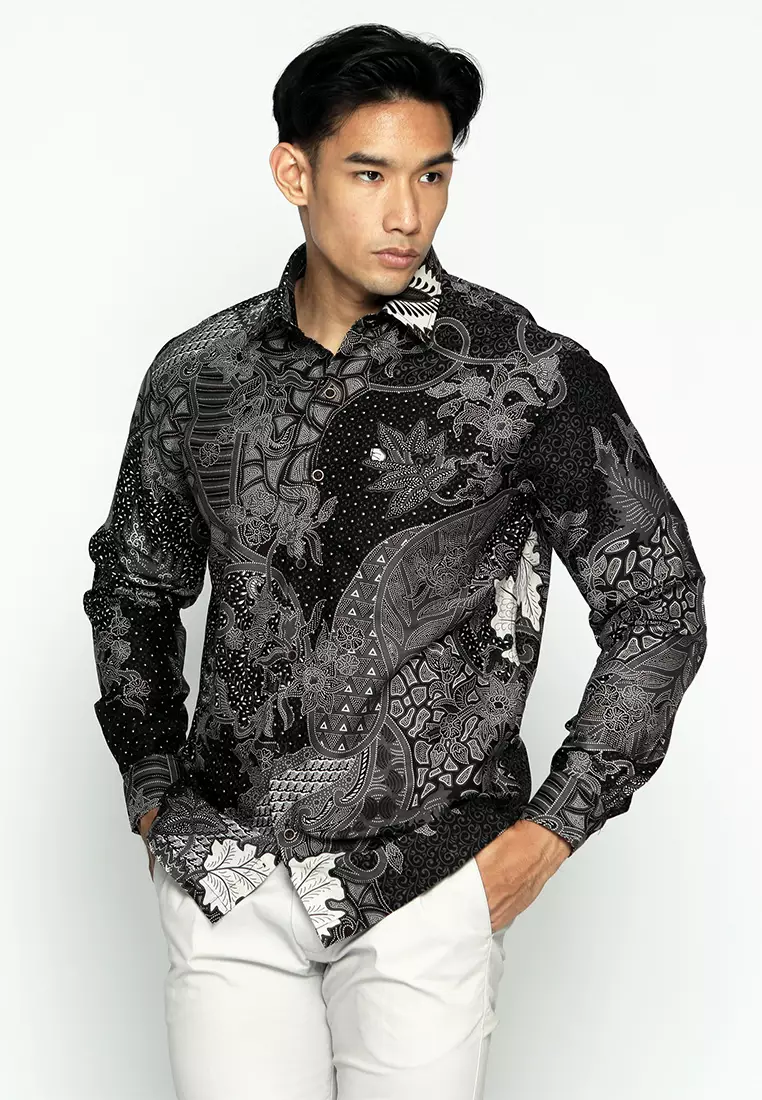 Casella Kemeja Pria Lengan Panjang Premium | Baju Kemeja Batik Pandawa Series Nakula 704 Black