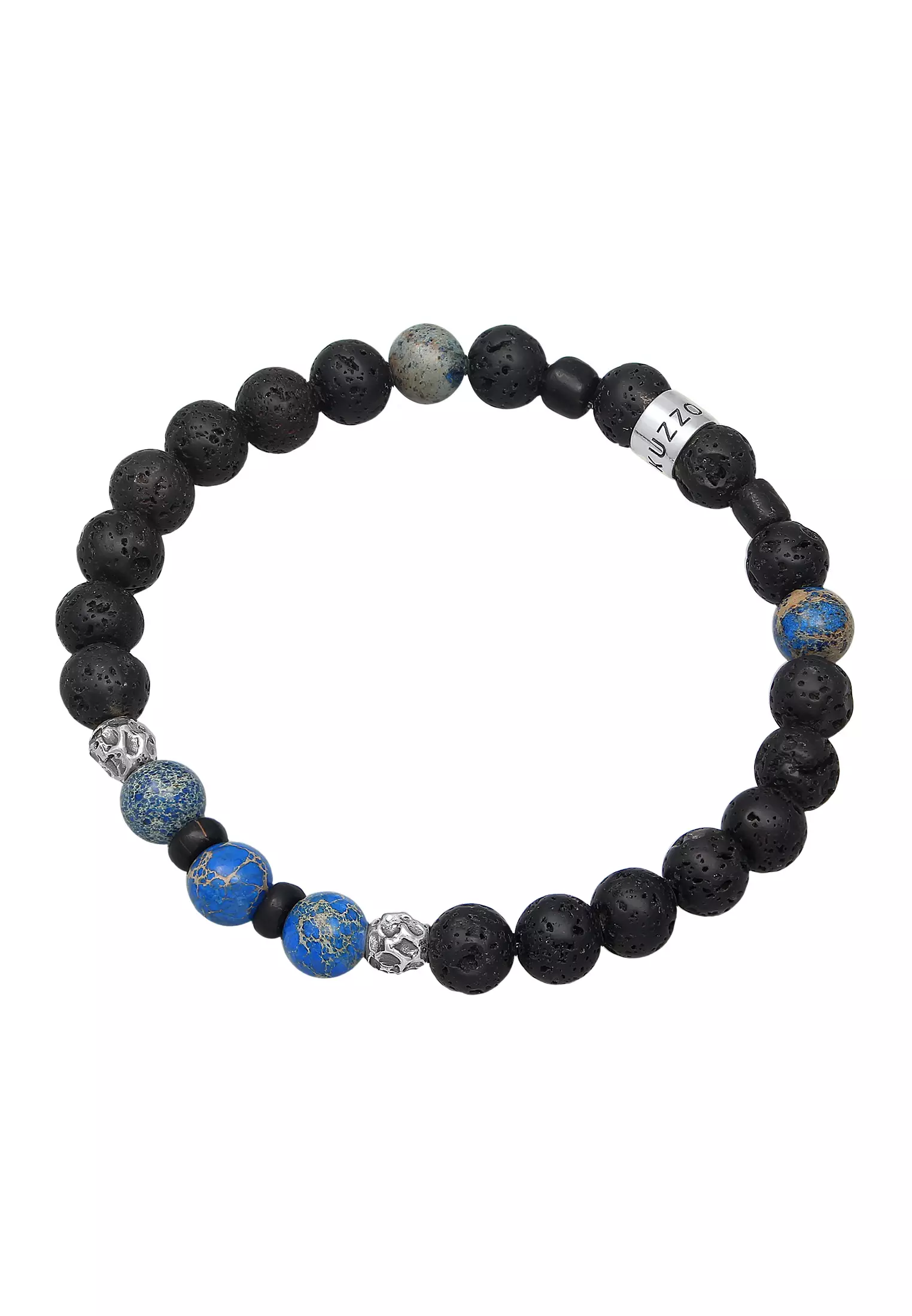 EXCLUSIVE Gelang Perhiasan Perak 925 Pria Beads Round Lava Stone And Agate Beads