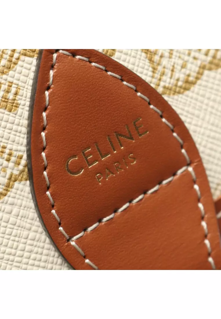 Pre-Loved Celine Folco medium bag Triomphe Shoulder bag PVC leather white Brown