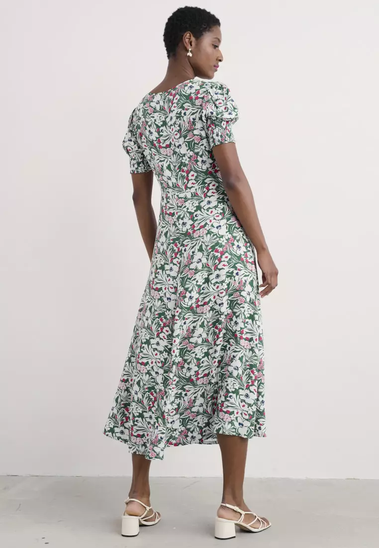 Seasalt Cornwall Green Marsh Violet Short Sleeve Empire Line Dress