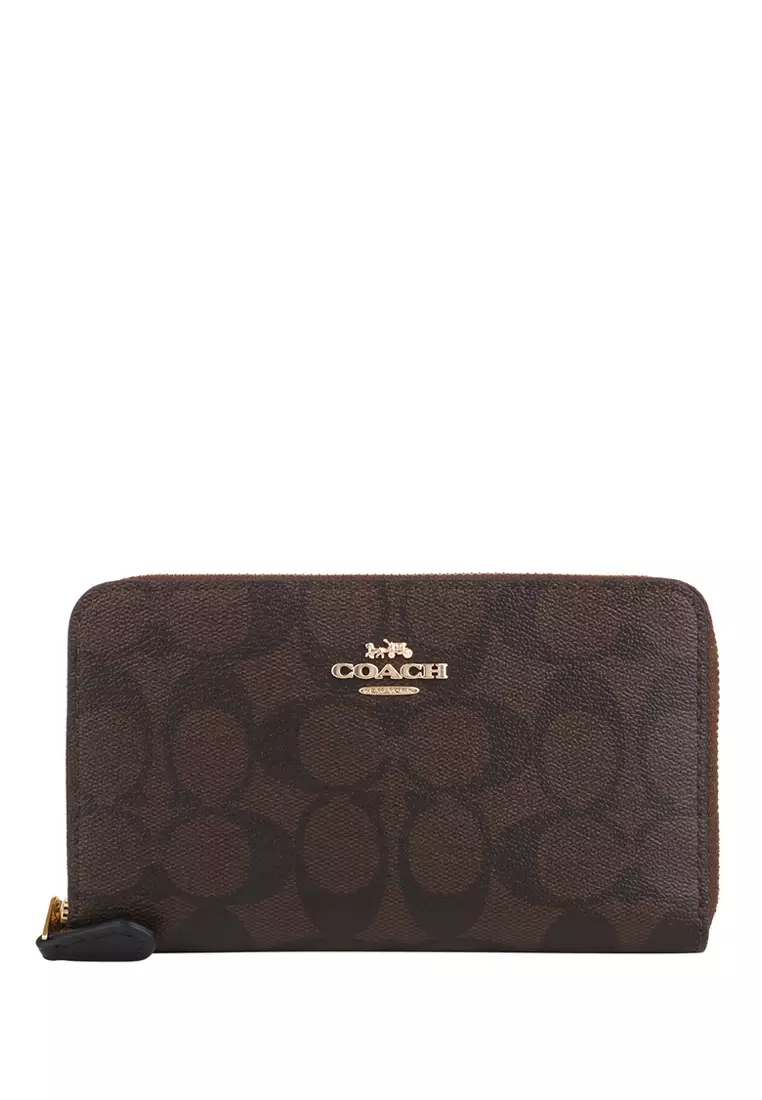Buy Coach Coach Medium ID Zip Wallet In Signature Canvas Dark Brown