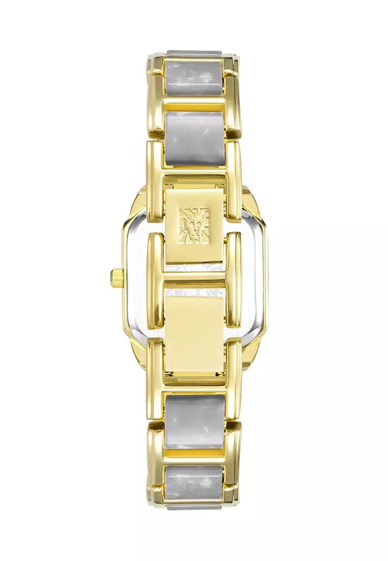 Grey Mother of Pearl Dial Gold Tone Square Watch