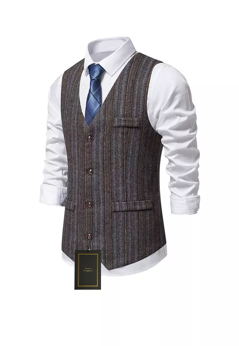 V-Neck Striped Suit Vest ZQ-M93