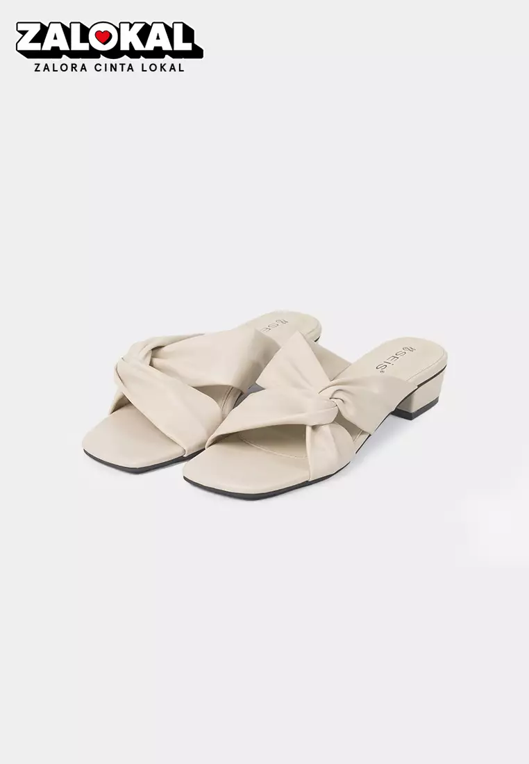 SEIS Velvet Sandal Heels Wanita Hak 3 cm - CREAM