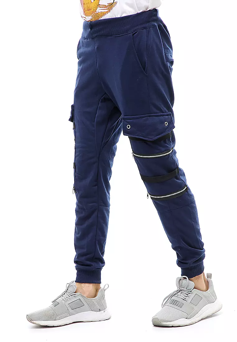 Locko Long Pants Celana Jogger Pria Zipper Design Material Baby Terry ORIGINAL - Navy