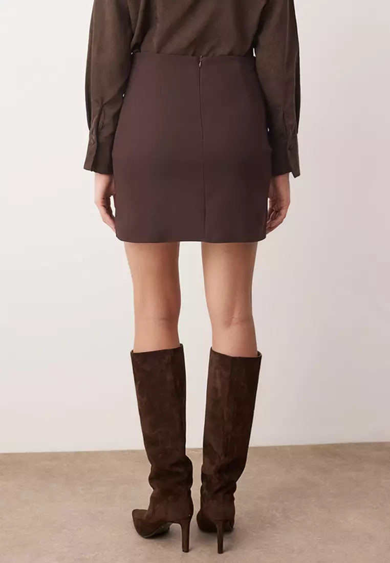 Dark Brown A-Line/ Bell Woven Mini Skirt Twoaw23Et82