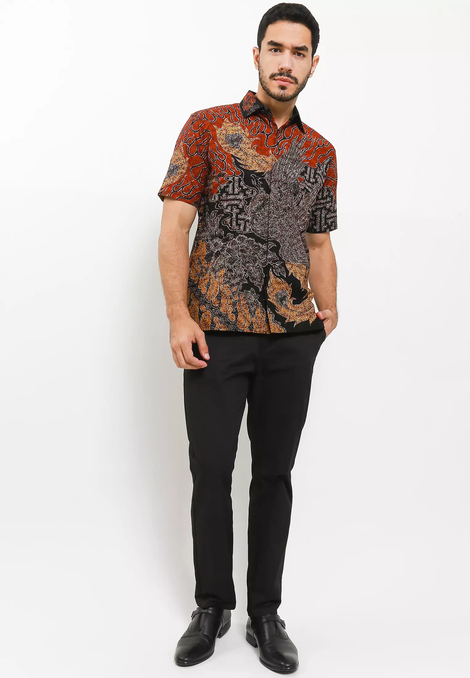 Hem Grizelle Slimfit Pria Lengan Pendek Modern Premium Laki Laki-Black orange