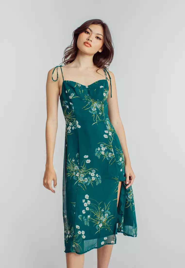 Emerald Green Sleeveless A-Line Long Cotton Dress – uNidraa