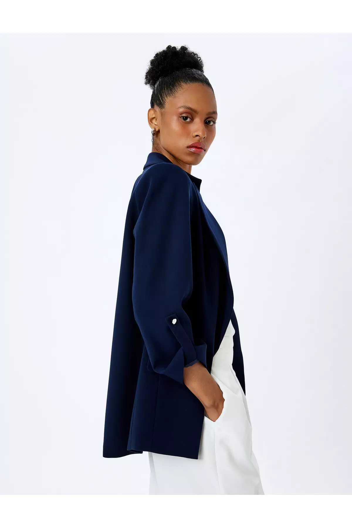 3/4 Sleeve Oversize Long Blazer Jacket With Pockets
