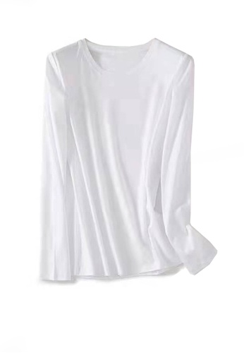 Twenty Eight Shoes white VANSA Round Neck Mercerized Cotton Long-sleeved T-Shirt VCW-Ts0001U AA4F5AA214059FGS_1