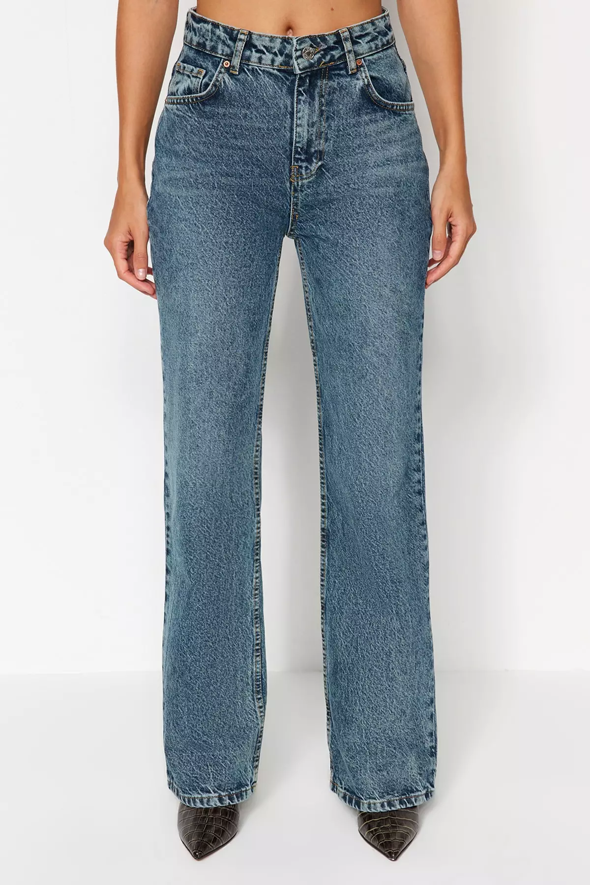 Waist Detail High Waist 90's Wide Leg Jeans