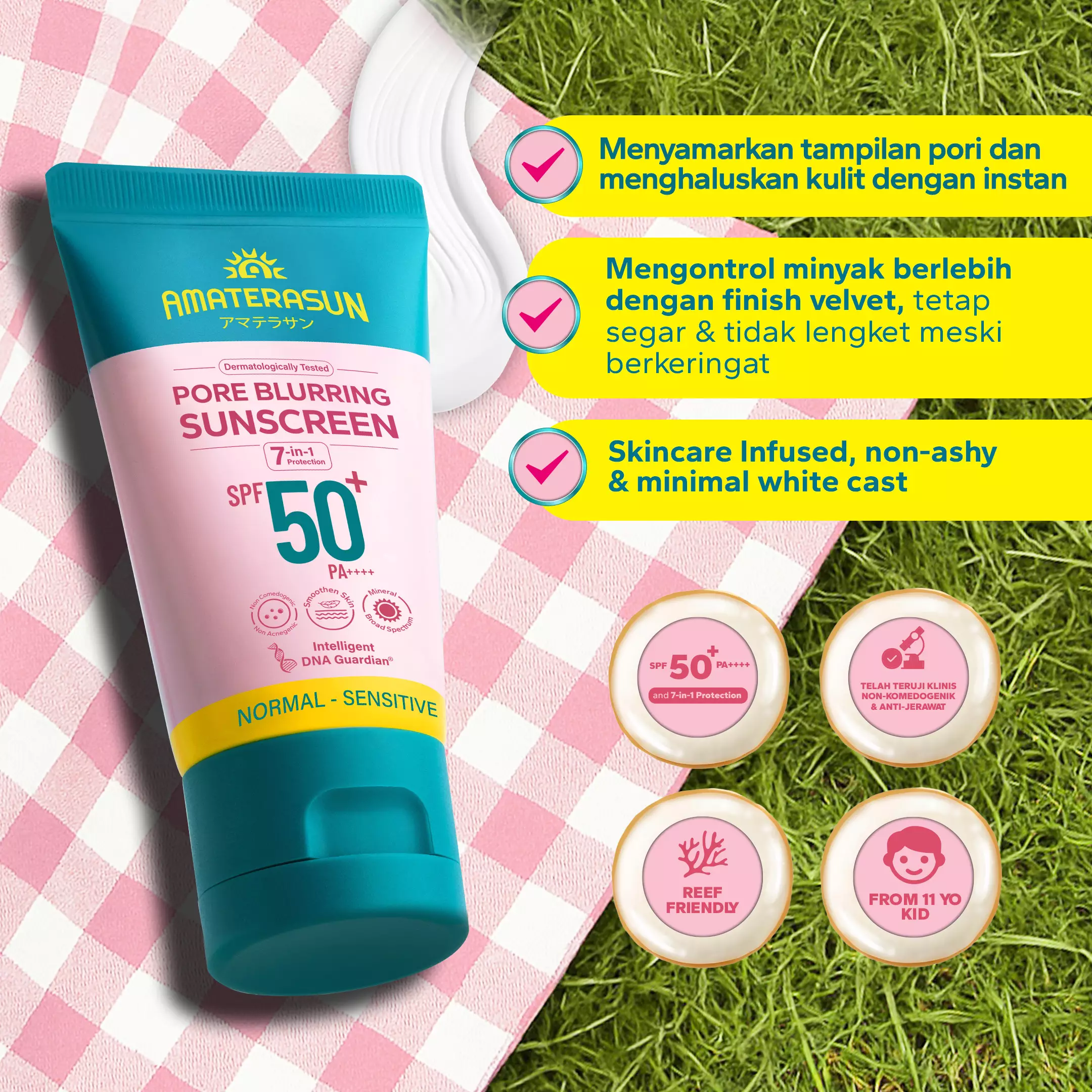 AMATERASUN [REAL SPF CERTIFIED] Physical Pore Blurring Sunscreen SPF 50+ PA++++ - 30gr