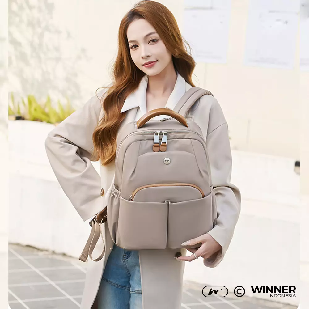 Tas Ransel Laptop 15,6 inch Oxford Anti-Air Backpack Korean Style (T14-004) Warna Mocha-15-inch