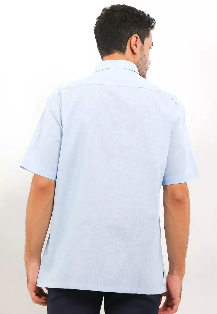 Crocodile LINE2 Blue 14 - Men Shirt Kemeja Lengan Pendek - Relax Fit