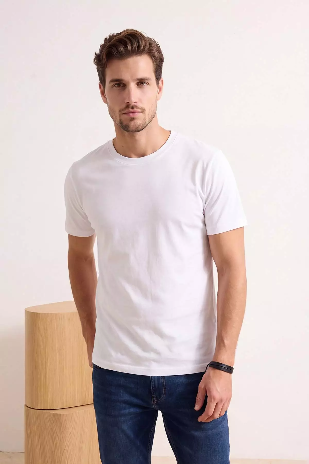Gray- Ecru Oversized Pack Of 2 Basic 100% Cotton T-Shirts Tmnss24Ts00038