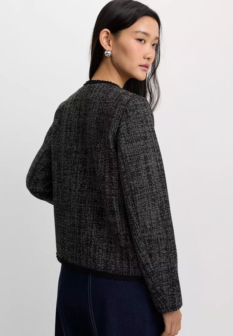Tweed Contrast Trim Jacket - Black