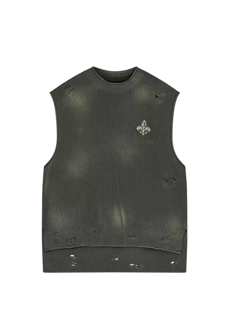 男裝鳶尾花 LOGO 破洞全棉針織毛衣背心