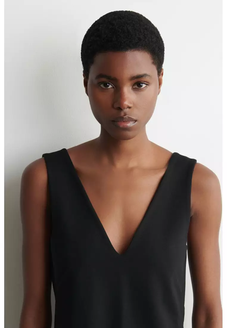 V-NECK WRAPPED MIDI DRESS