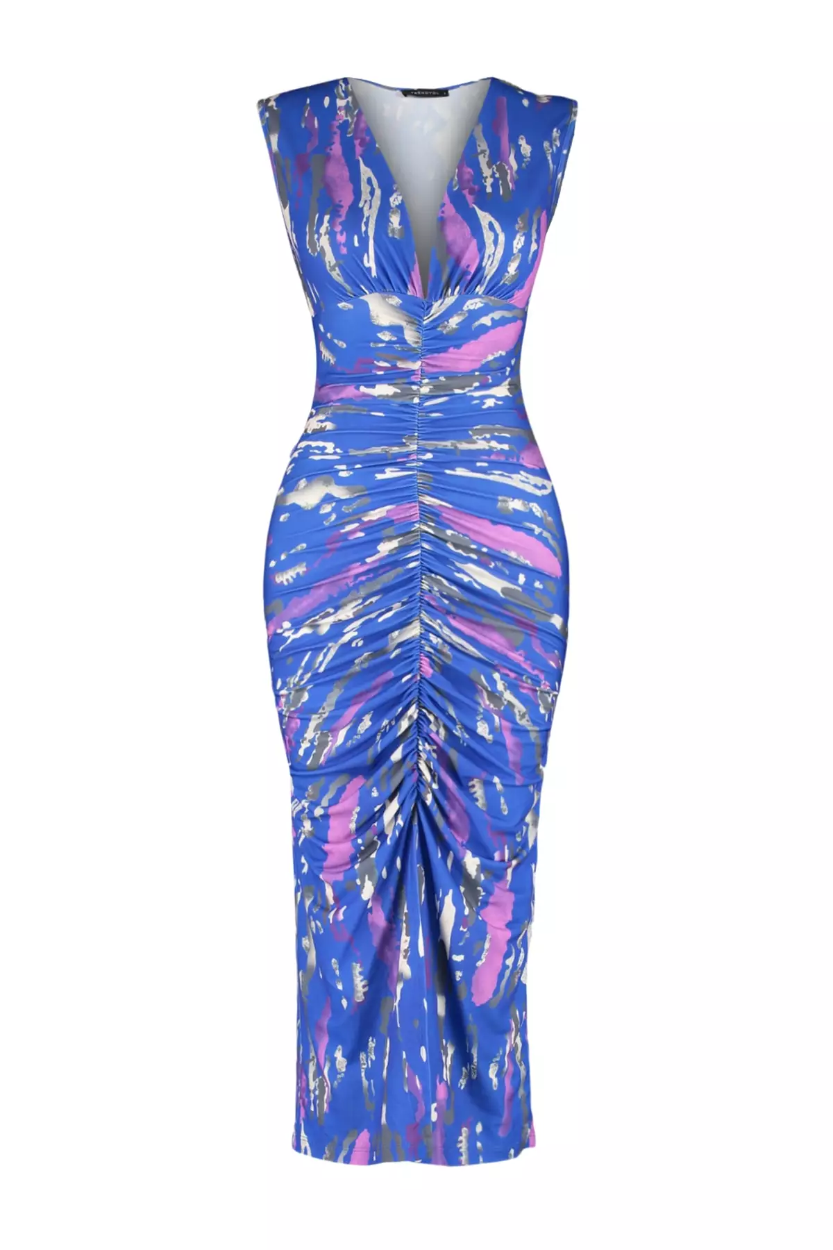 Printed Knitted Midi Dress with Shirring