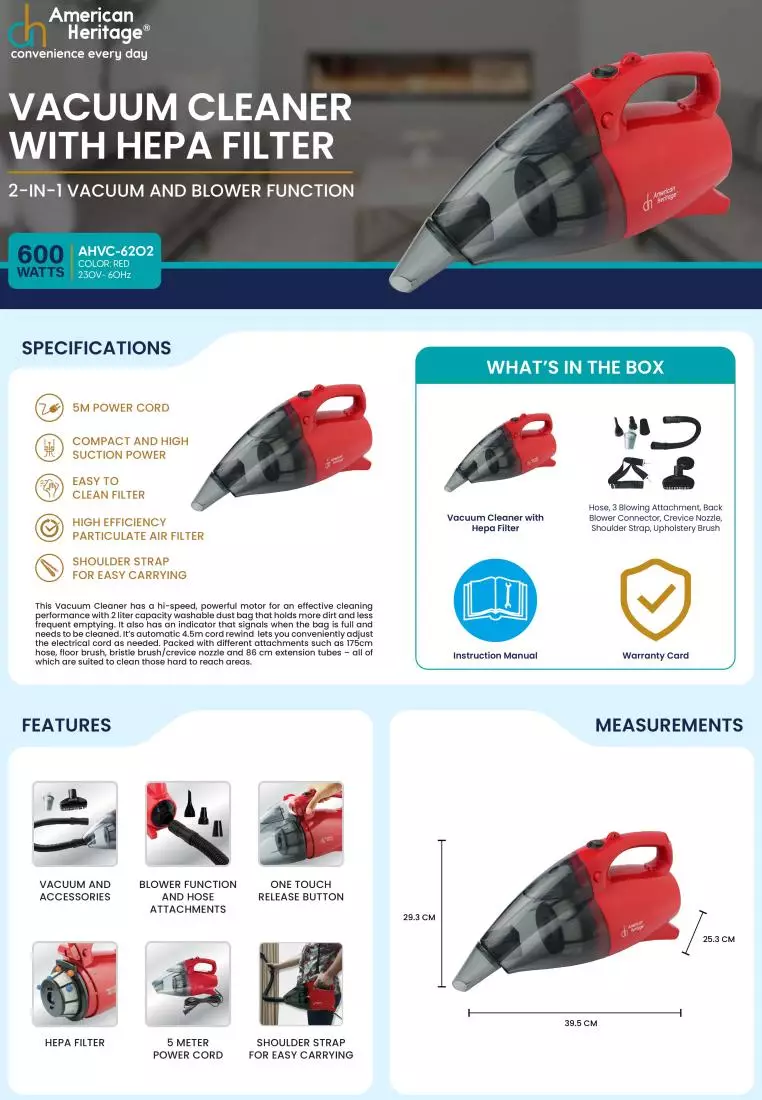 Buy American Heritage Handy Vacuum Cleaner with HEPA Filter 2024 Online