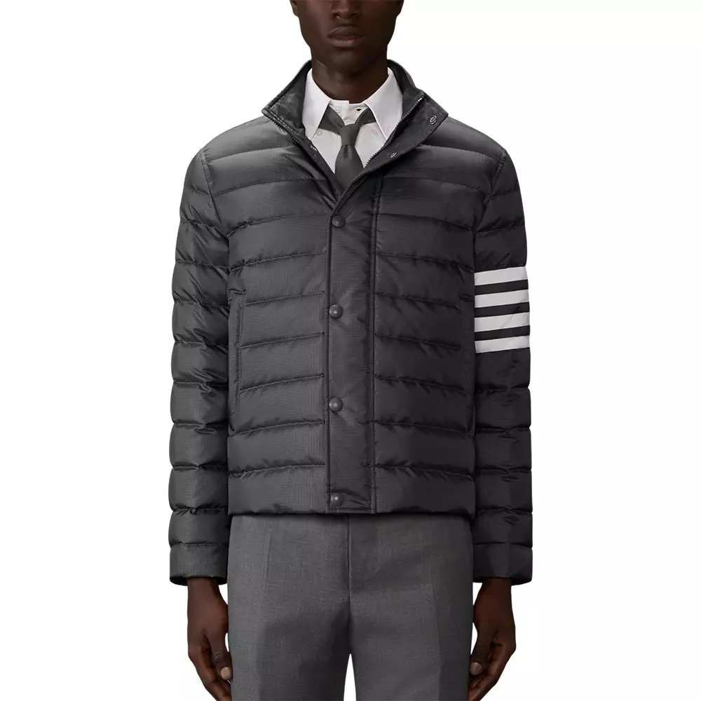 Shiny Ripstop Lightweight Down Filled 4-Bar Jacket Dark Grey