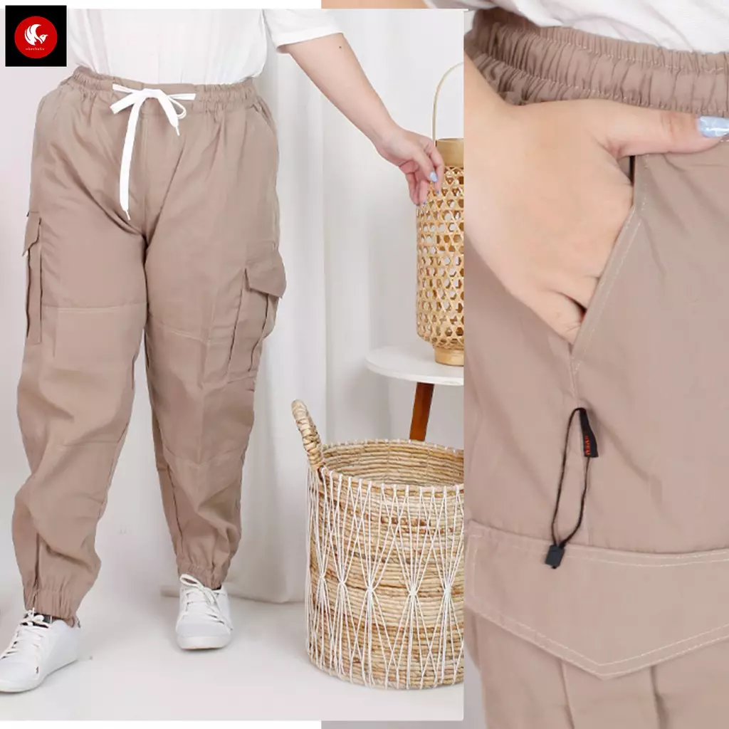 DIVA Celana Wanita Ukuran Big Celana Panjang Cargo Big Size Celana Cargo Over Size - KREM
