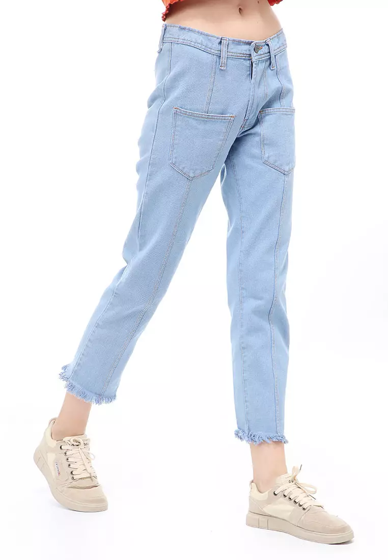 Jourel Celana Panjang Wanita Skinny Jeans Pocket Rawis Stylish Material Denim ORIGINAL - Ice Blue