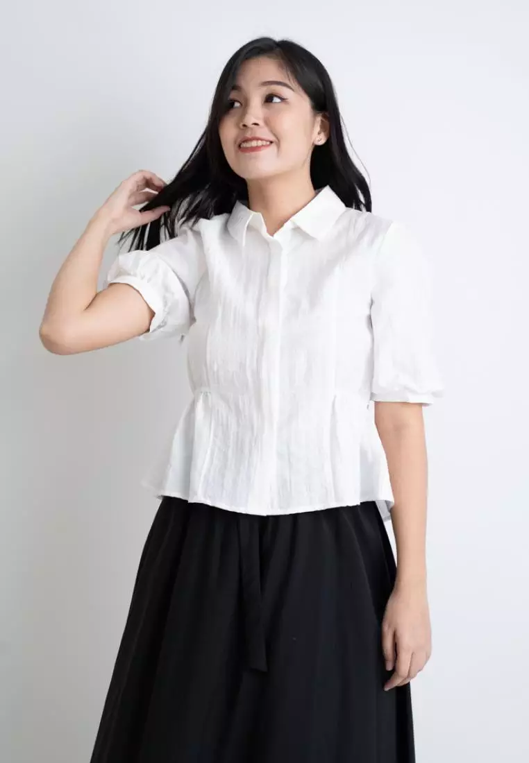 ELEGANT COTTON BLEND BLOUSE WITH PLEATED DETAILS