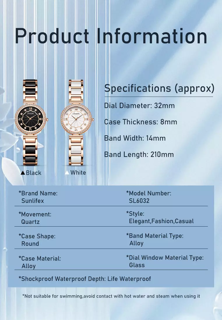 Jam Tangan Wanita 6032 Kuarsa Tali Stainless Steel Berlian Anggun Santai Jam Tangan Cewek black