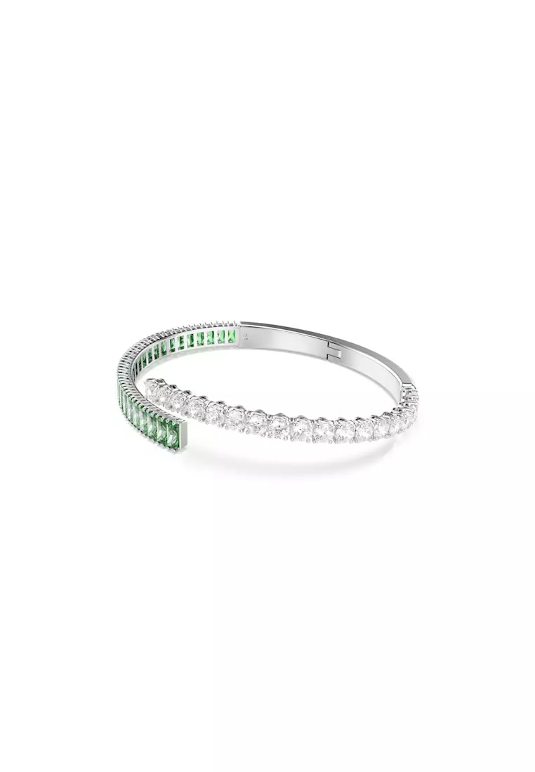 Matrix bangle, Mixed cuts, Green, Rhodium plated