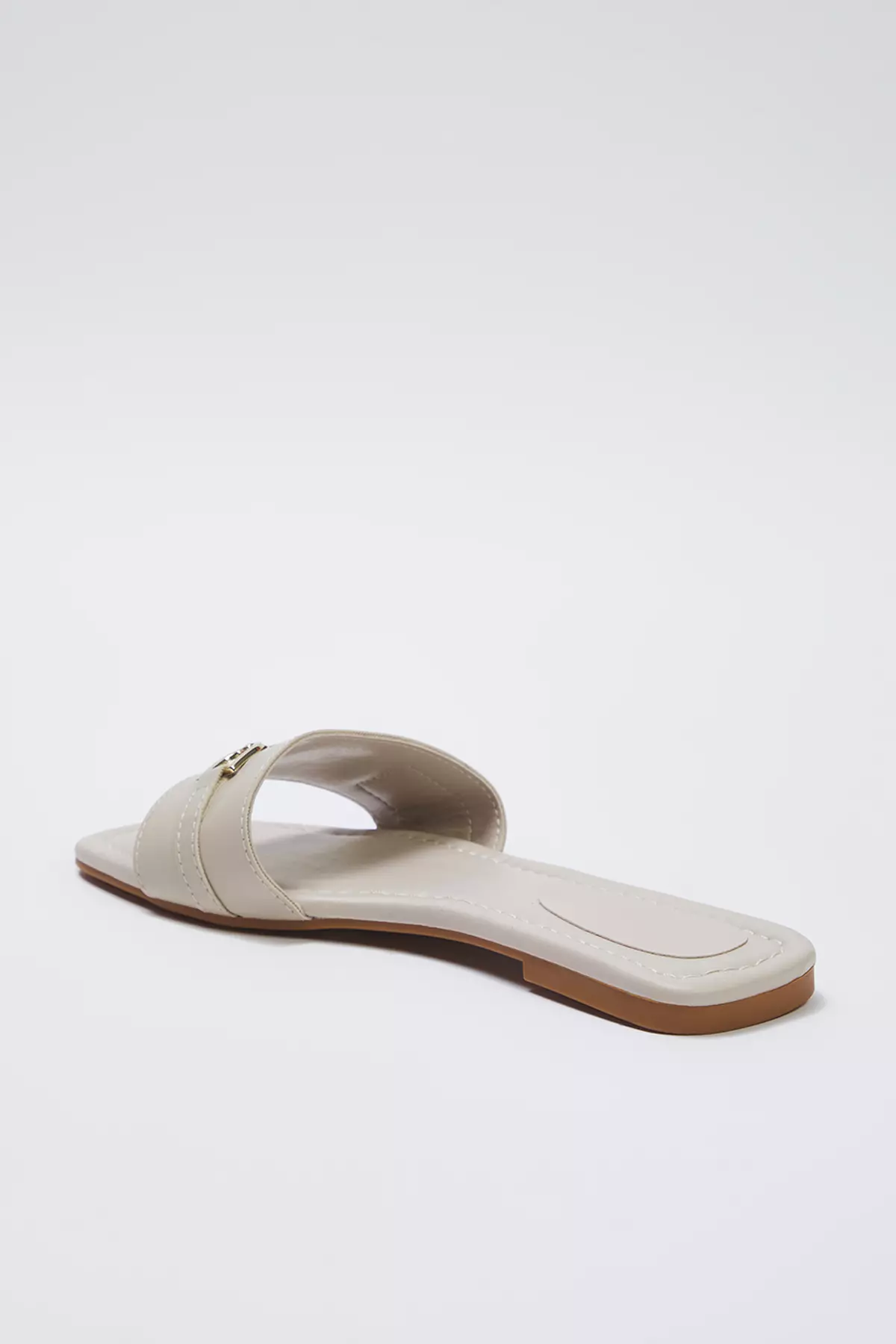 Beige Metal Accessory Detailed Women's Slippers Takss25Te00015