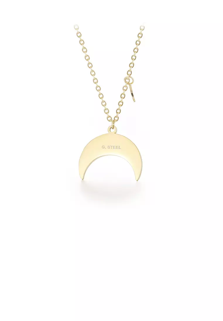 Fashion and Simple Plated Gold 316L Stainless Steel Moon Pendant with Necklace