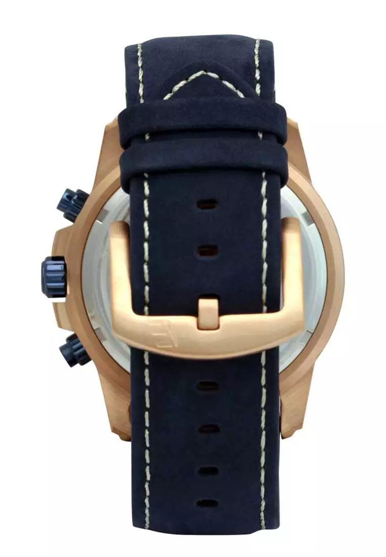 Elvano Jam Tangan Pria - Blue Rosegold - Leather Strap - EL2013MB6-1BL