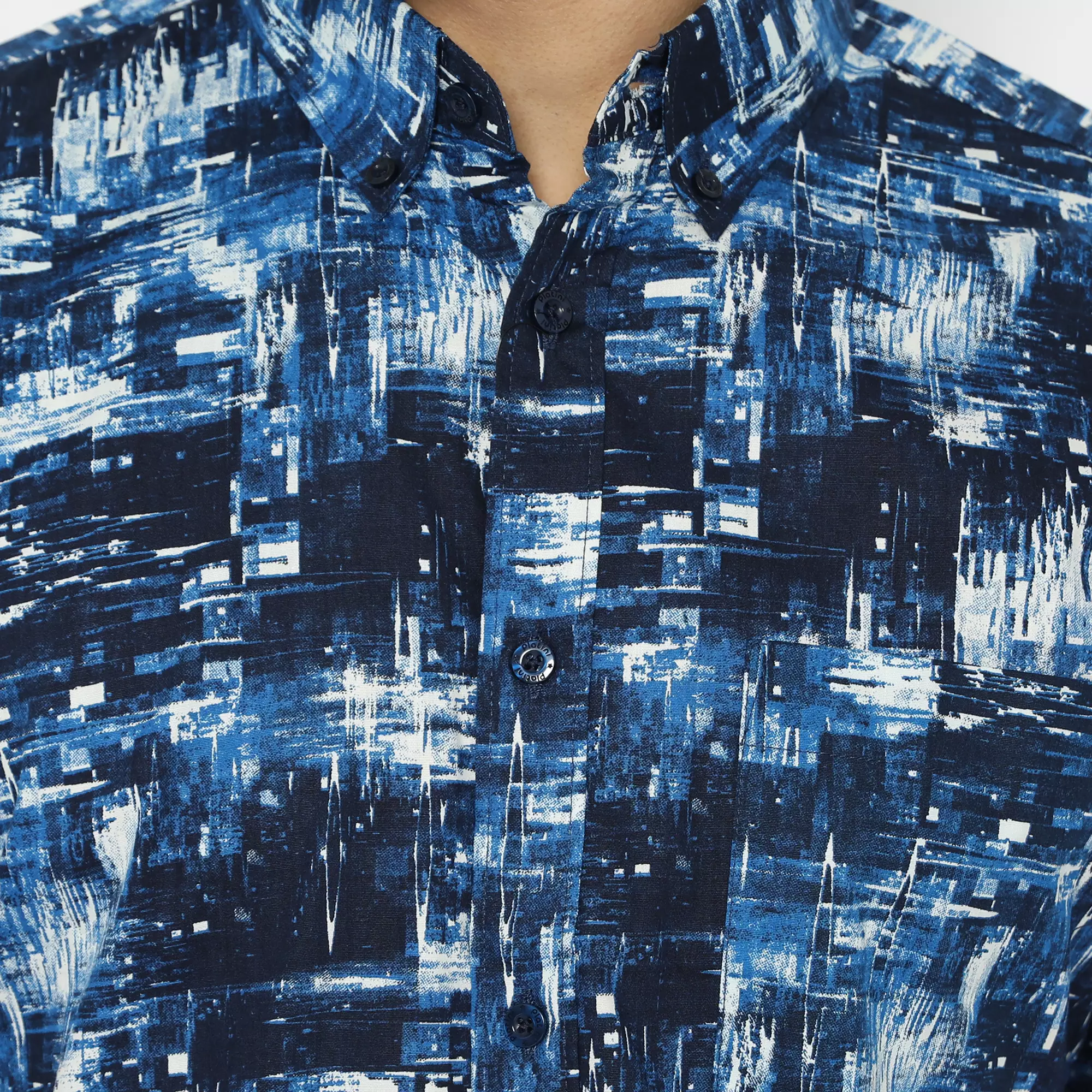 Platini Kemeja Motif Pria Lengan Pendek Katun Biru 132119