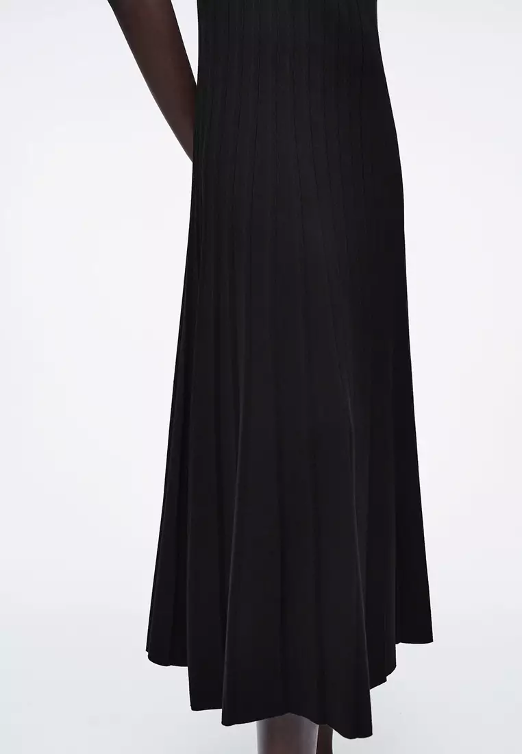 strapless open back dress COS Pleated Knitted Maxi Dress Navy  The Dress Nook