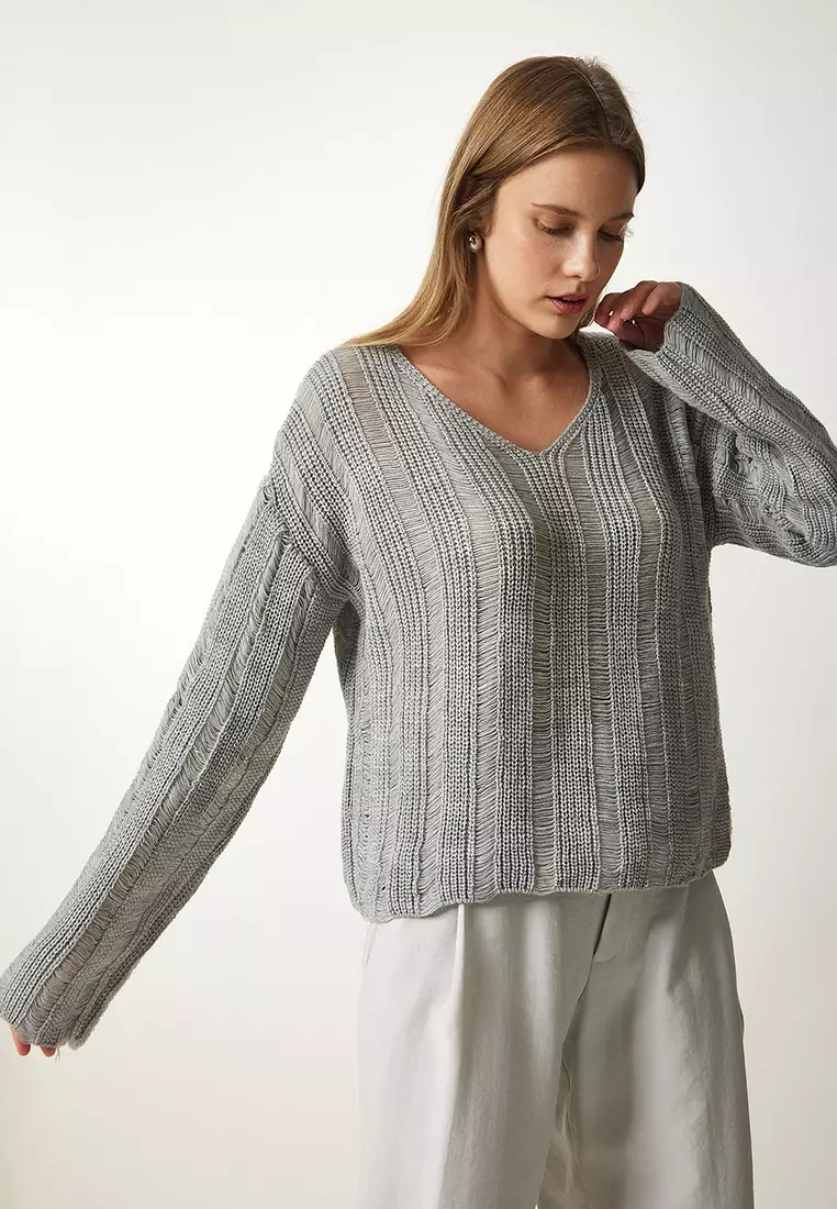 Torn Detail Oversize Knitwear Sweater
