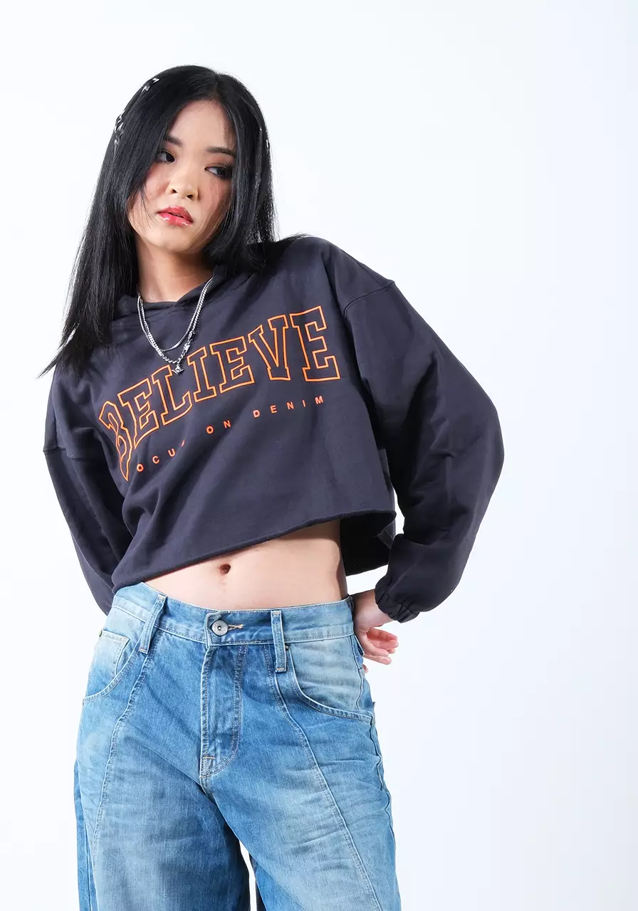 Sweatshirt Hoodie Wanita Cropped Peggy Grey