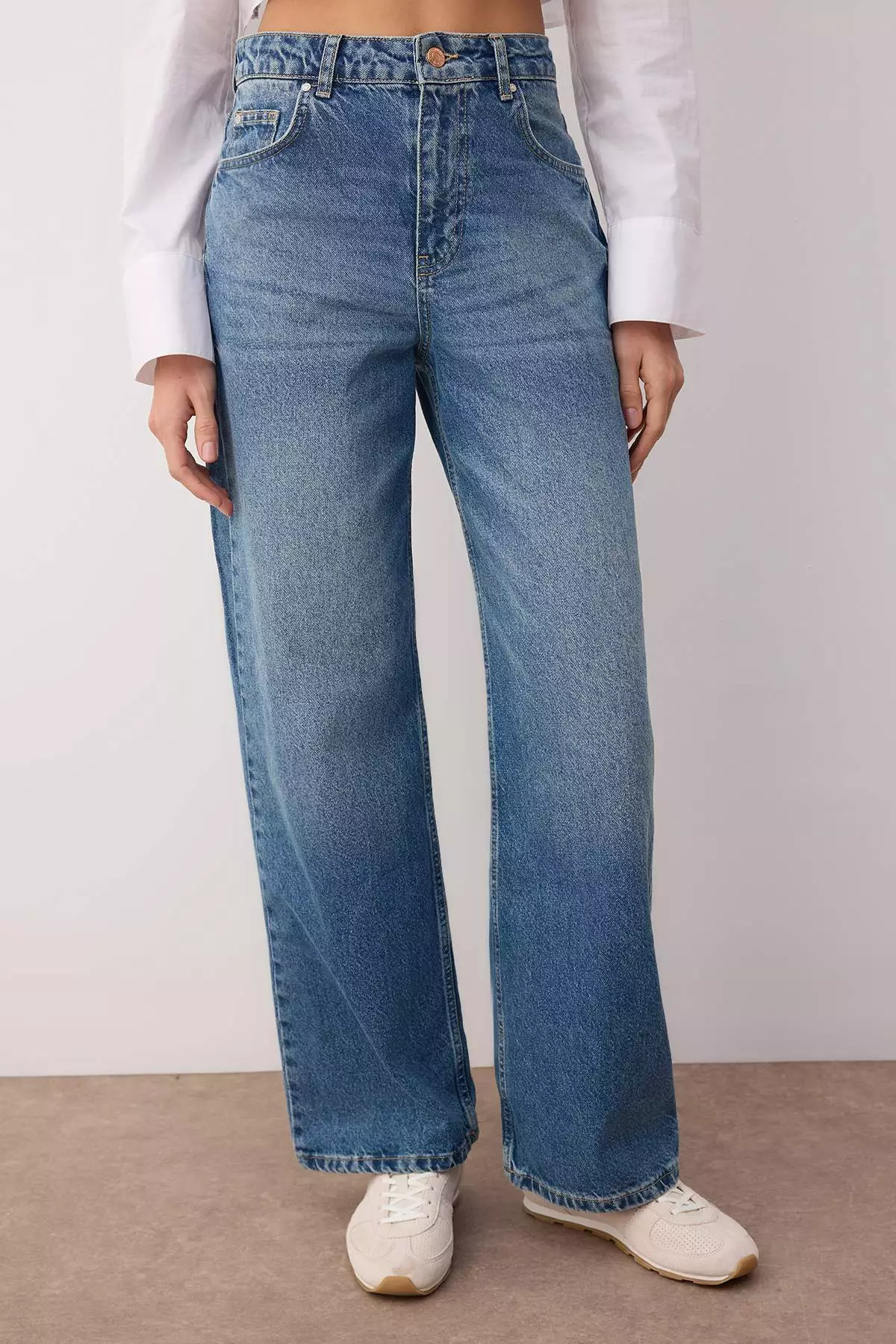Blue High Waist Wide Leg Wide Leg Jeans Twoaw26Je00145
